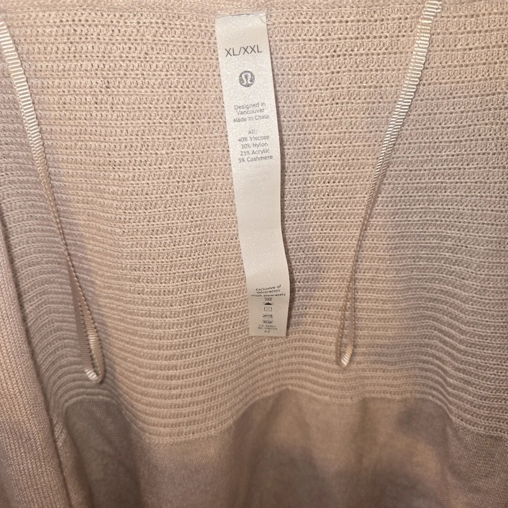 Lululemon Cashmere Blend Waterfall Wrap Cardigan Beige XL/XXL Oversized Open